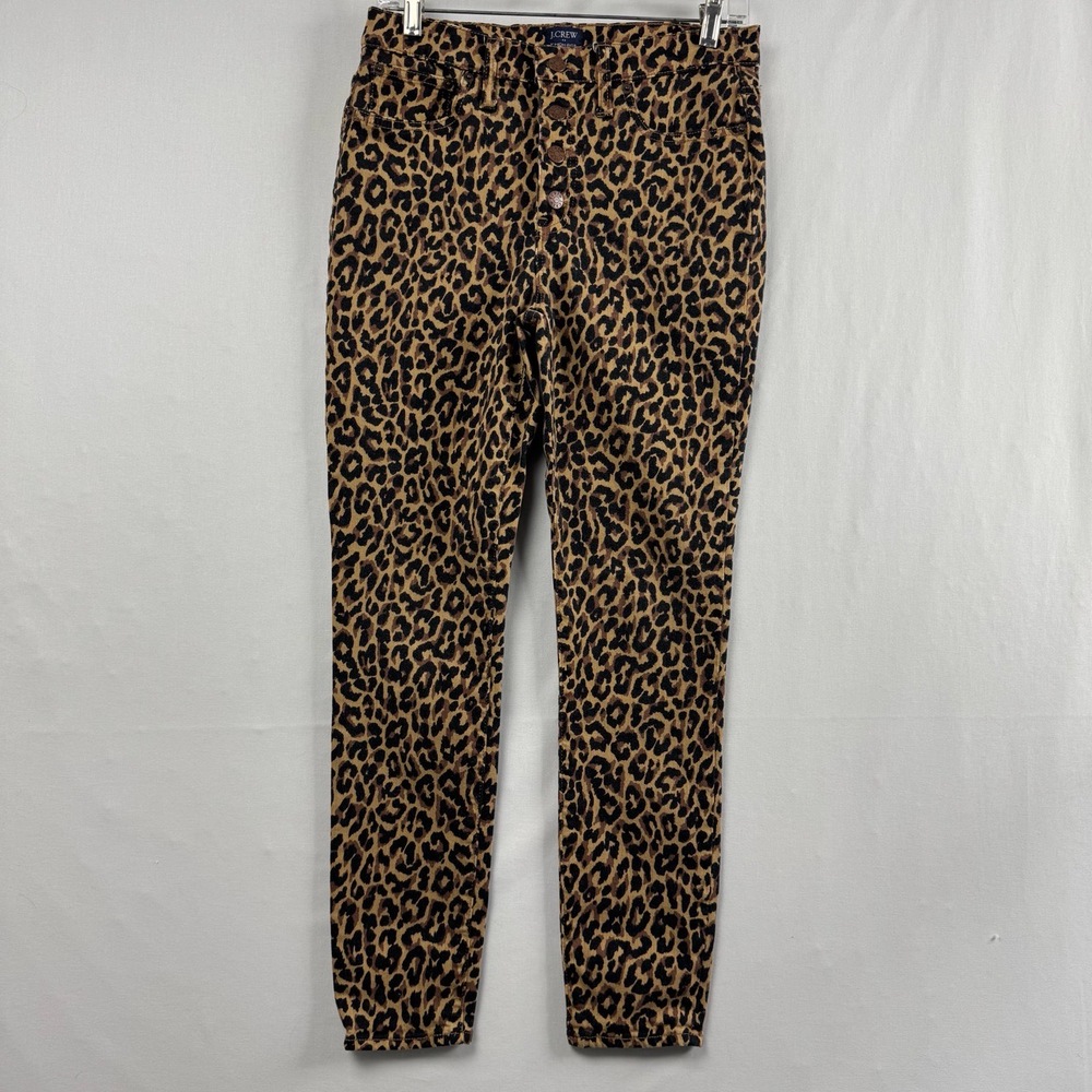 J Crew Pants Womens 28 High Rise Skinny Leopard Cheetah Button fly Brown